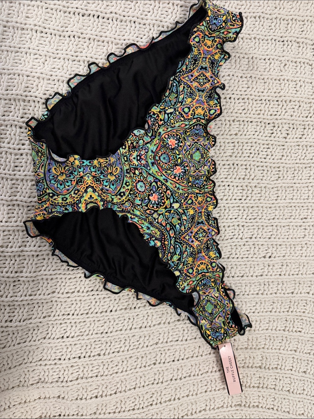 Victoria's Secret Black Bikini Bottom with Multicolor Paisley Print